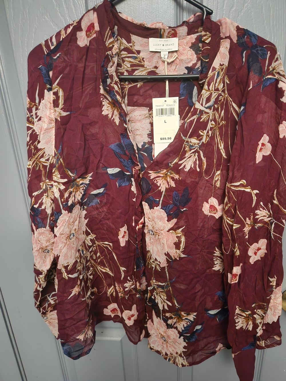 Lucky Brand Women's Floral Button-Front Top in Burgundy
